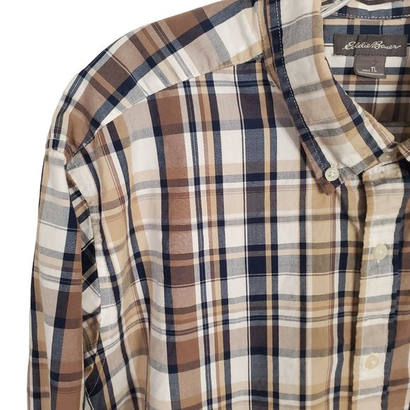 Eddie Bauer Mens Size L Tall TL Shirt 100% Cotton Button Front Casual Plaid - Picture 4 of 8